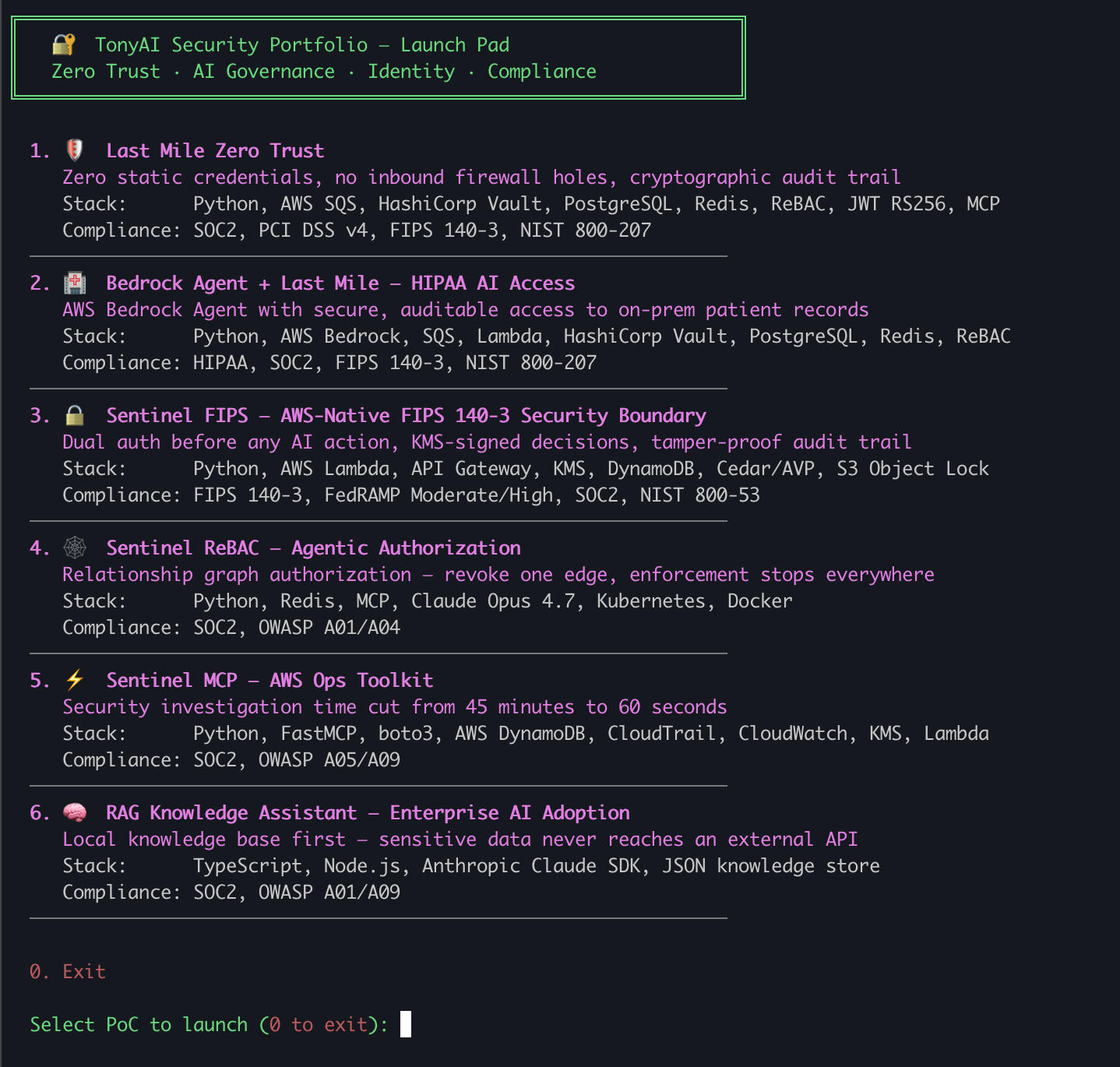 TonyAI Portfolio demo menu